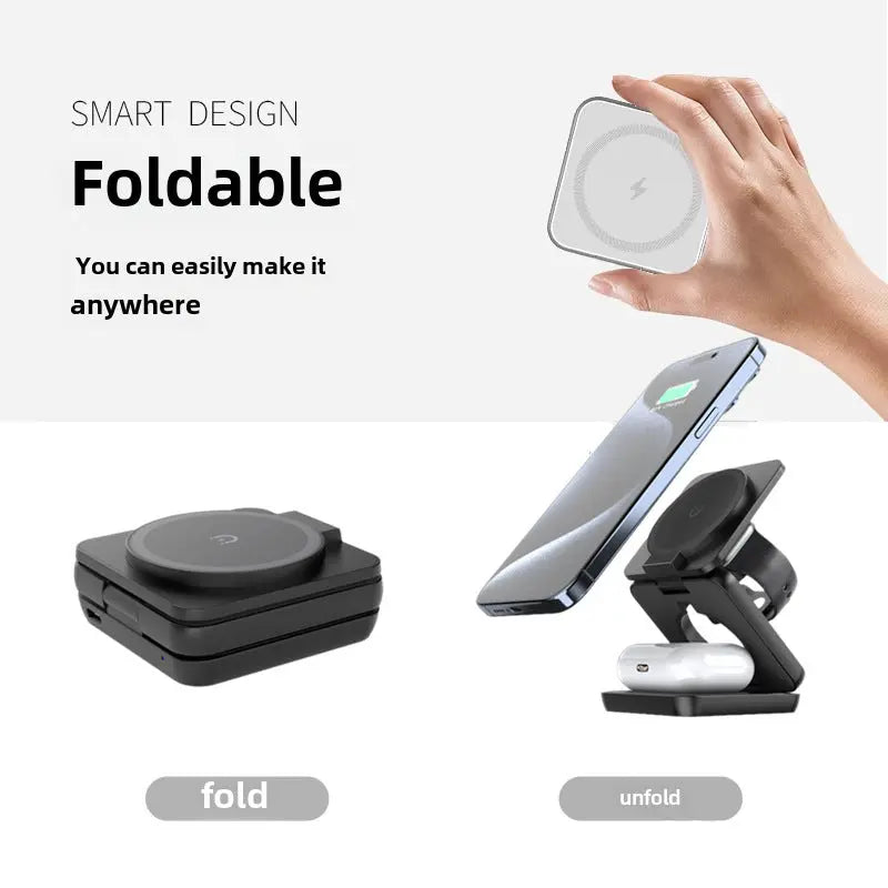 Folding Charger: Three-in-One Wireless Charger | Magnetic Suction Charging