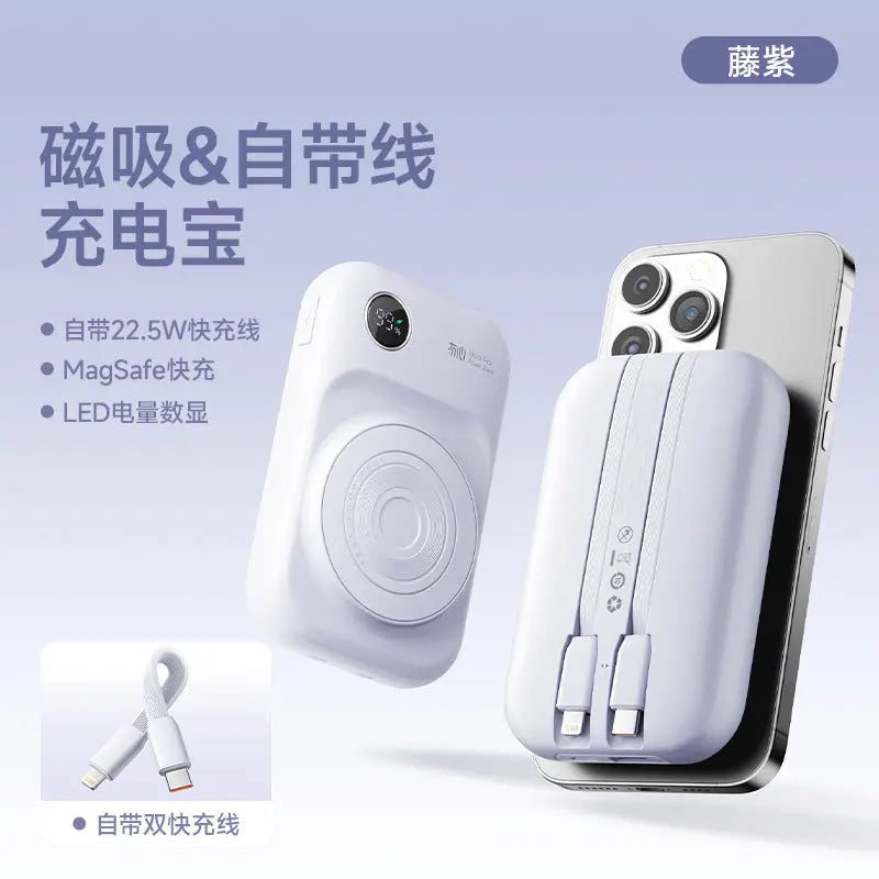 Magnetic Power Bank - Juxin 10000mAh USB Dual-Wire Fast Charging