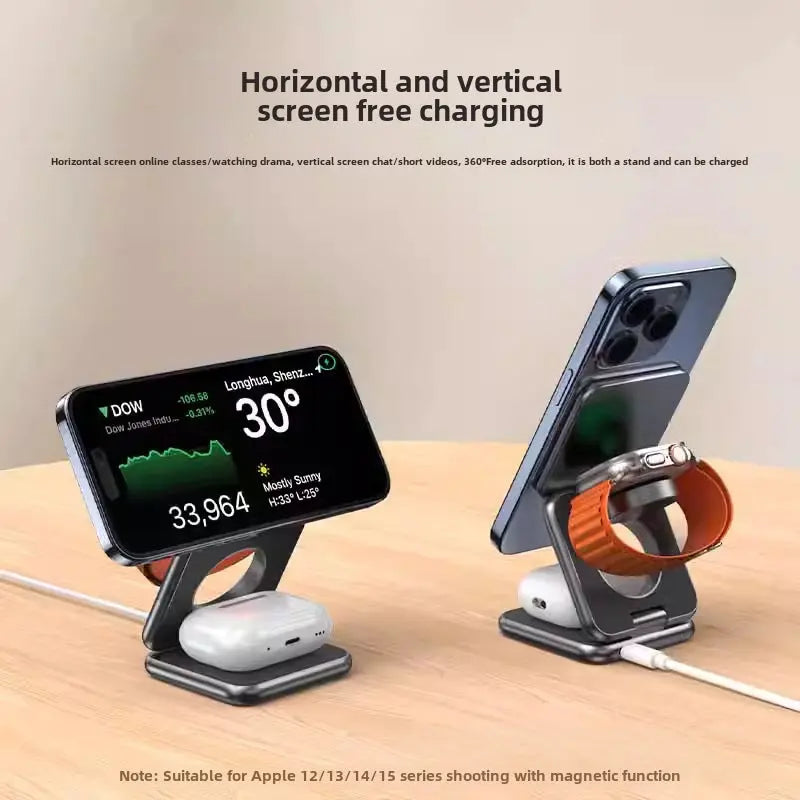 Folding Charger: Three-in-One Wireless Charger | Magnetic Suction Charging