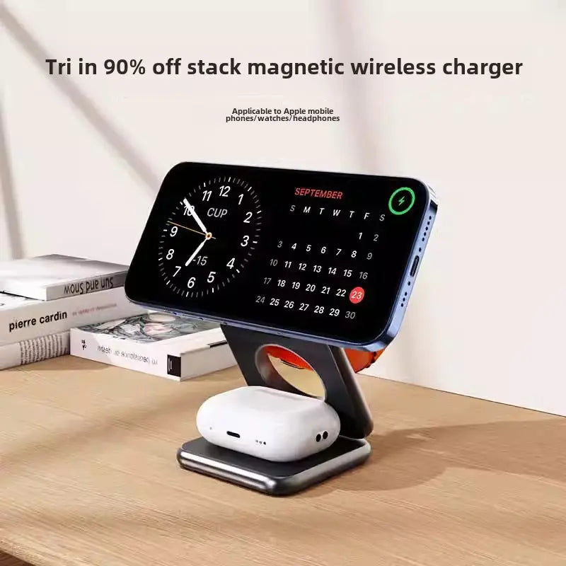 Folding Charger: Three-in-One Wireless Charger | Magnetic Suction Charging